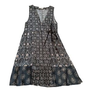 Odd Molly Women Grey Pink Paisley Medallion Pleated Wrap Dress Size 3 L